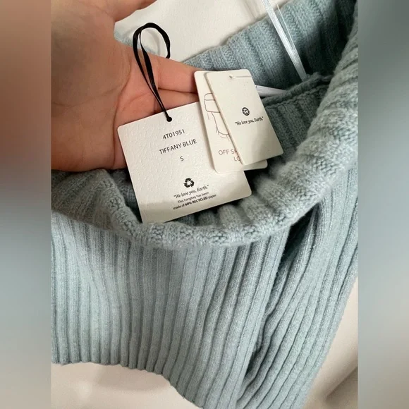 Off-The-Shoulder Sweater Top Blue Ribbed Women's Size S NWT - Picture 9 of 13